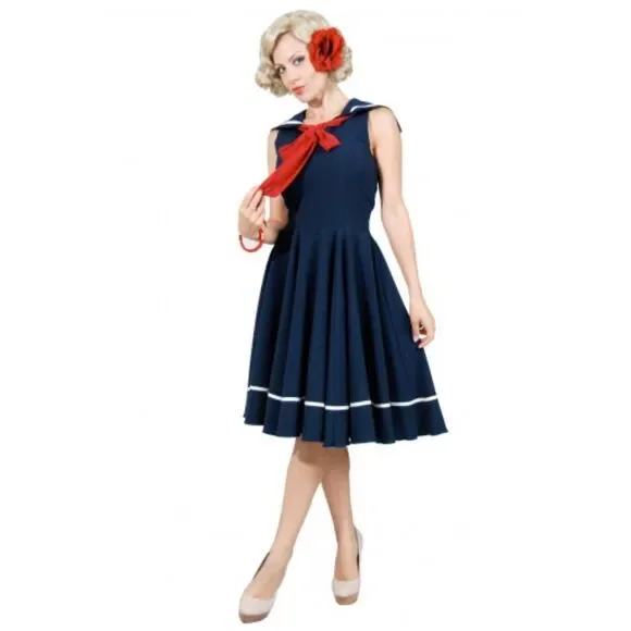 ✨ Vintage Chic “Sweet Sails” Navy Sailor Swing Dress – Size 3XL ✨ - Picture 3 of 10
